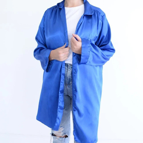 Vintage Dominque Royal Blue Silky-Like Button  Down Nightgown LG - Picture 2 of 14